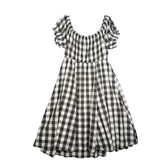 Torrid Peasant Midi Dress 1X Seersucker Black White Gingham Milkmaid Cottage - Picture 5 of 11